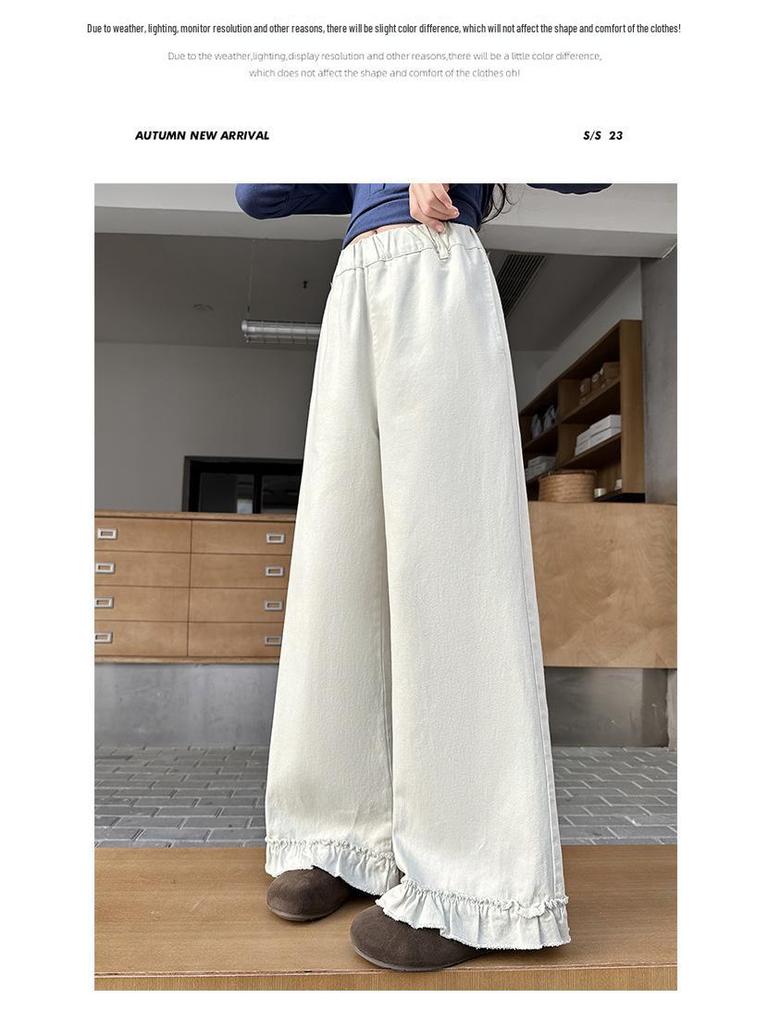 Girls' Fashionable Lace Wide-Leg Pants for Spring and Fall - Casual Straight-Leg Style for Middle and Big Girls