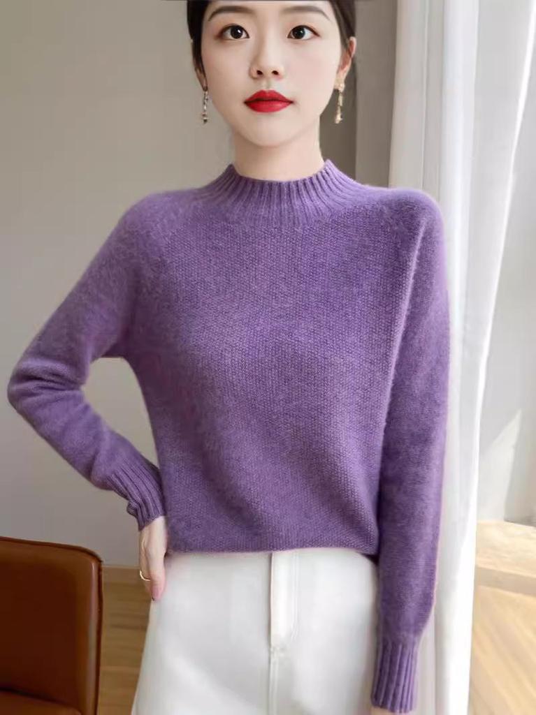 Women's High Neck Pure Wool Jacquard Sweater - Thickened, Loose Fit, Autumn/Winter