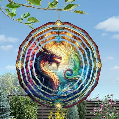 Metal 2D Dragon Wind Chime Outdoor Garden Decor Weather Resistant Hanging Ornament for Patio Yard Home No Electricity Needed