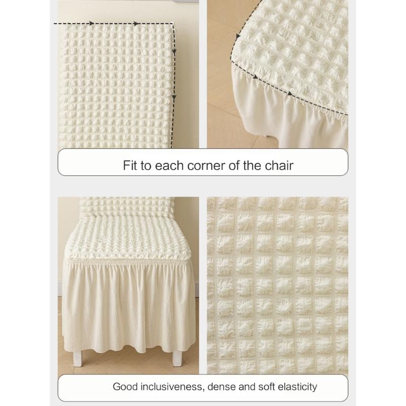 Thickened Fabric Skirt Chair Cover 3D Seersuckers Stretch Chair Slipcover for Dining Room Kitchen Banquet Home Decor