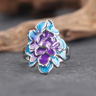 Ethnic Style Enamel Flower Adjustable Finger Rings For Women Fashion New Female Jewelry Gift Party Birthday Anillos