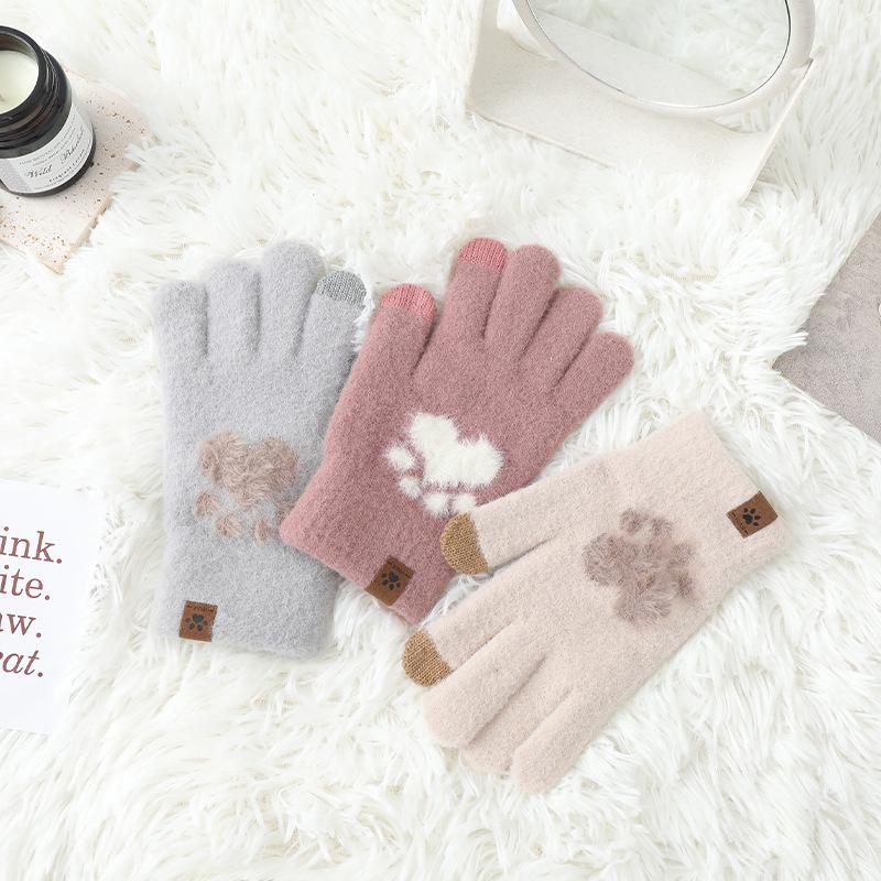 Damen Winter Dicke und Warme Handschuhe Niedliche Radsport und Fahrten im Winter Kälteschutz Garn Touchscreen Handschuhe