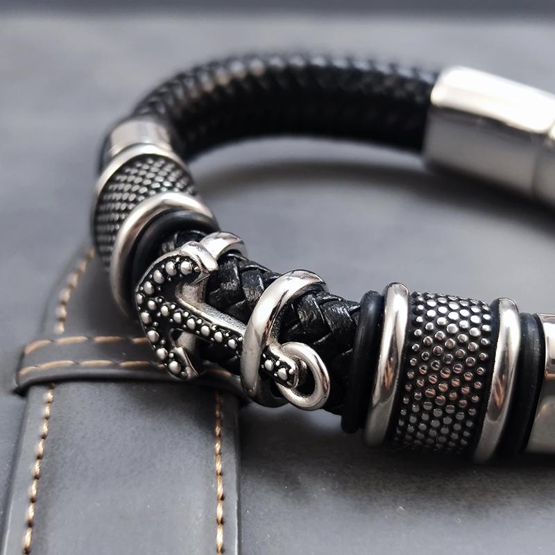 Pulsera Vikinga de Ancla para Hombre con Amuletos, Pulsera de Cuero Trenzado de 16 Hilos, Hebilla Deportiva de Acero Inoxidable, Joyería, Regalo para Amigos