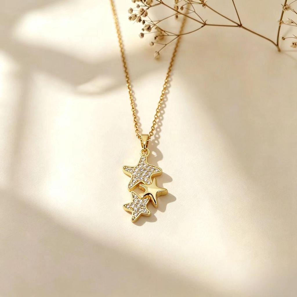 Retro Full Diamond Star Pendant Layered Necklace – Sweet, Cool Design