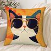 Cool Cat With Sunglasses Throw Pillow Cover Retro Orange Abstract Decorative Pillow Case For Cat Lovers