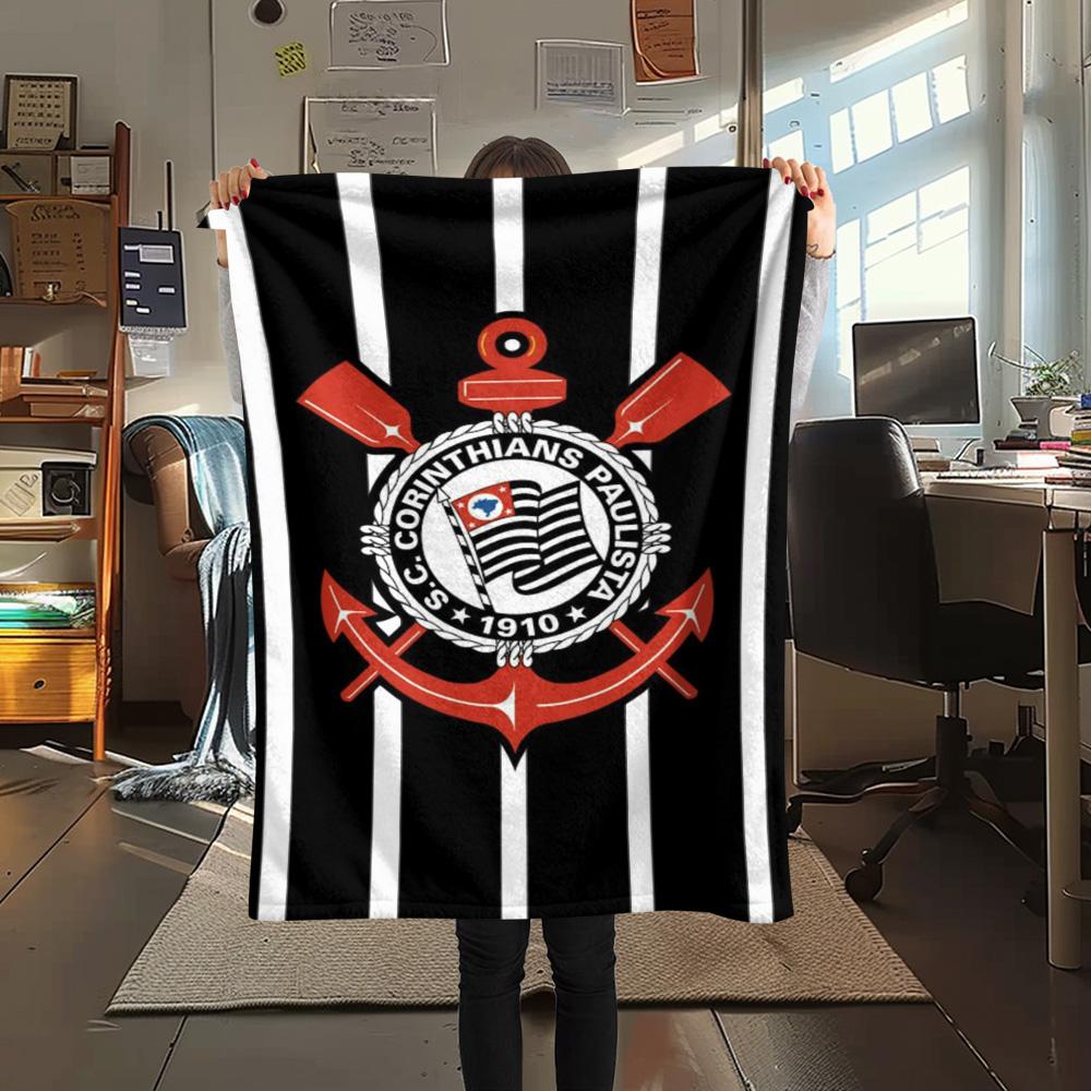 1 pièce Couverture en Flanelle Imprimée SC Corinthians Paulista Haute Qualité Chaude Confortable Couverture pour Toutes les Saisons Parfaite pour les Cadeaux Décoration de la Maison