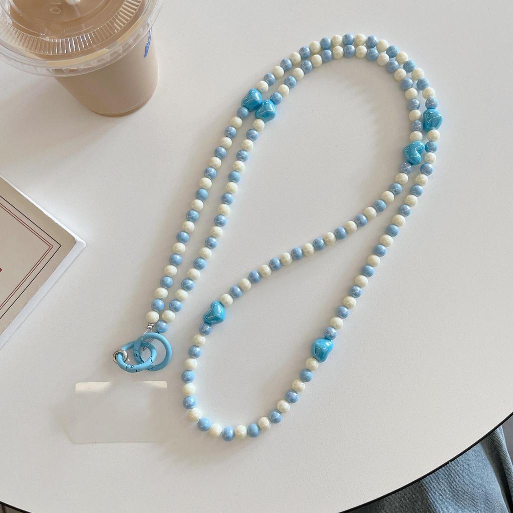 Bunte Perlenherz-Kette Umhänge-Handystrap - Verlustsicher, Passt für alle Hüllen