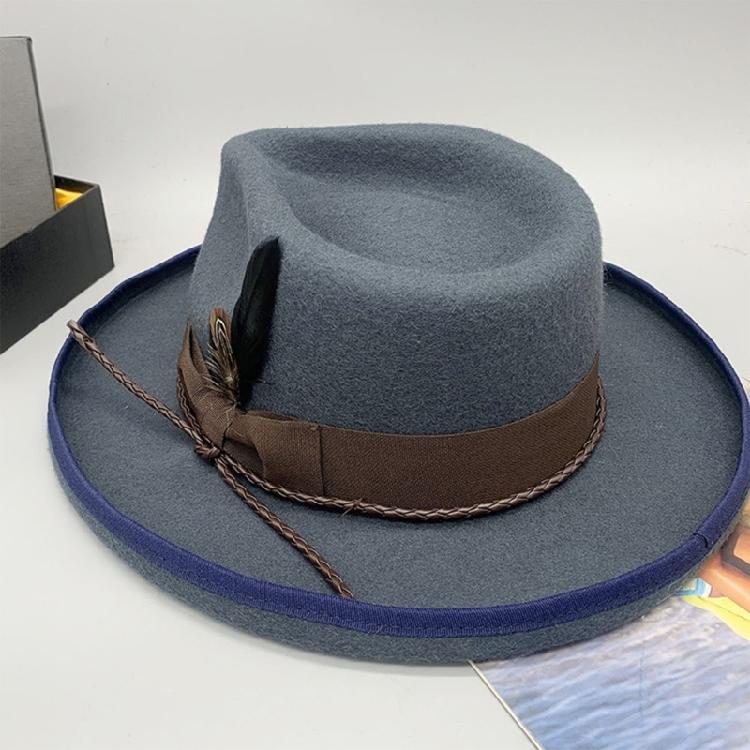 Elegant Feather Homburg Wool Styling Hat with Wide Brimmed Flat Hat Wide Brimmed Western Hat for Casual Wear