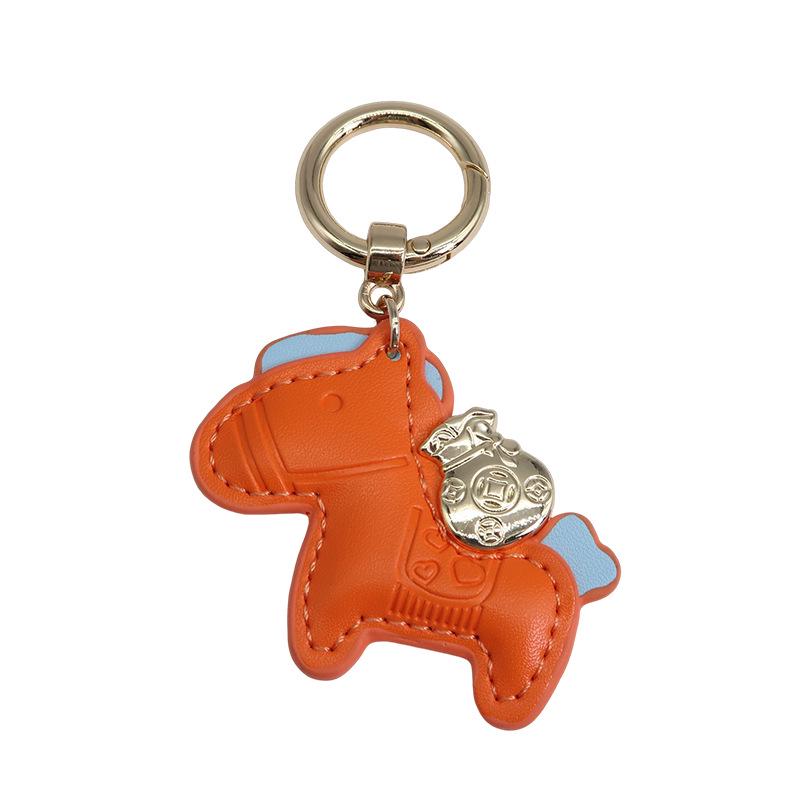 Handmade Leather Rocking Horse Keychain Pendant - Cartoon Style