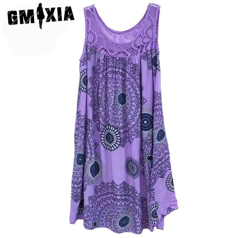 GMXIA Women's Fashion Summer Spring Solid Color Print Sleeveless O-Neck High Waist Casual Dresses