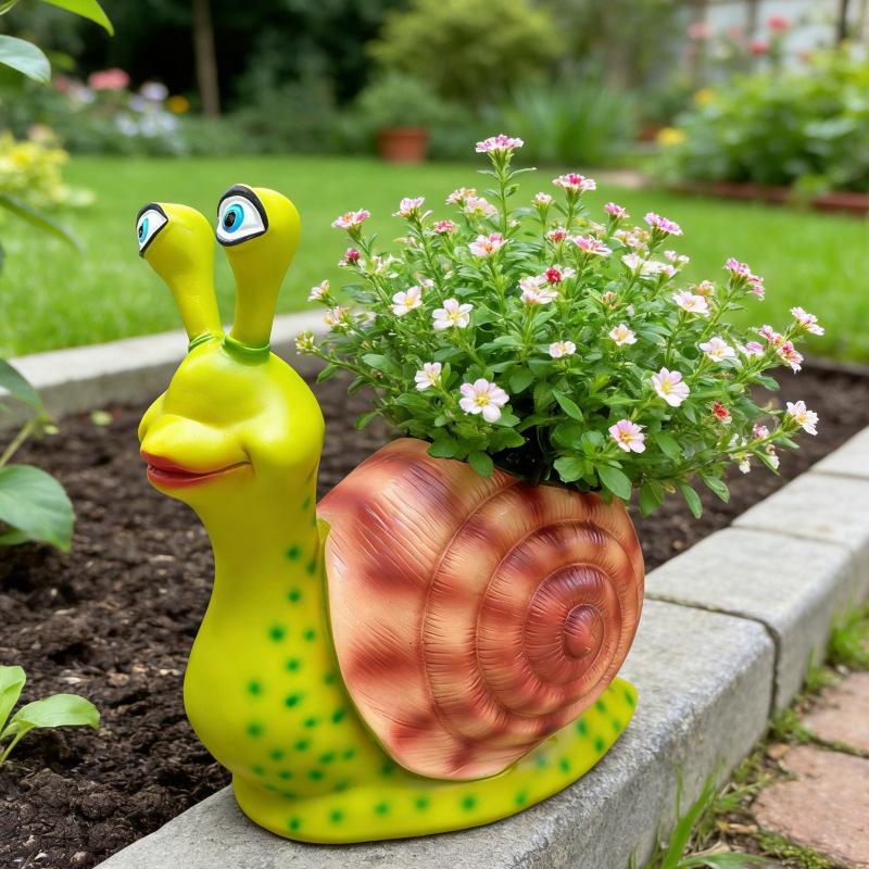 Snail flower pot courtyard garden outdoor green plant creative cartoon home office decoration vase ornament resin