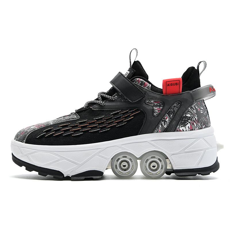 Runaway Shoes Deformation Shoes Four-wheel Dual-purpose Roller Skates Double-row Runaway Shoes Roller Skates