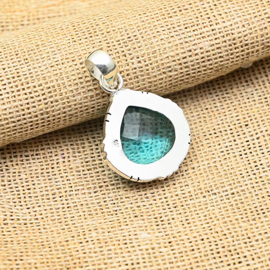 Ravishing Blue Topaz Gemstone Handmade 925 Solid Sterling Silver Jewelry Pendant