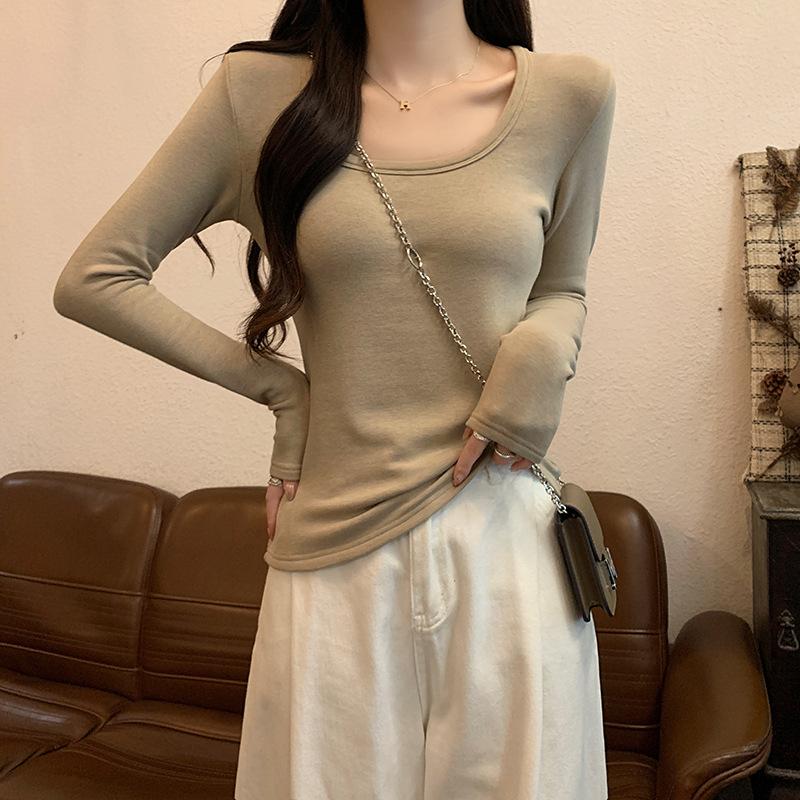 

11 thread 1g, long-sleeved t-shirt autumn thin u-neck solid color shirt versatile women 2XL