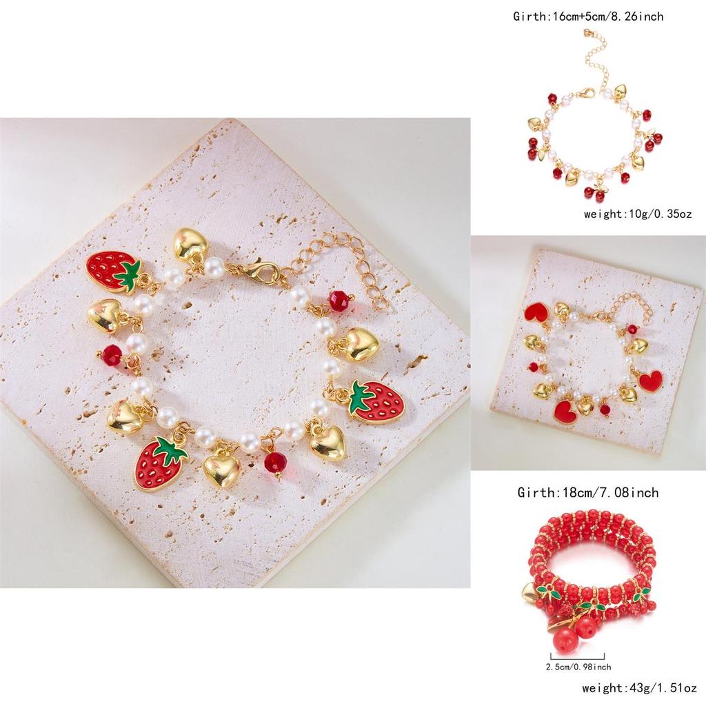 Fruit Jewelry Cherry Strawberry Heart Alloy Bracelet For Women Gift