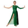 Kids Girls Stage Performance Dress: Back Invisible Zipper Color Block Mesh Patchwork Side Split with Shiny Rhinestones for Lyrical Dance