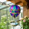 Bird Bath Feeder Hot Air Balloon Feeder, Retro Stained Glass Art with Water Patio Tray, Hanging for Outdoor Garden Backyard Feeding Station