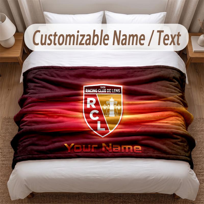 racing club de lens Printed Flannel Blanket Custom Name Text Soft Warm Throw For Bedroom Holiday Gift
