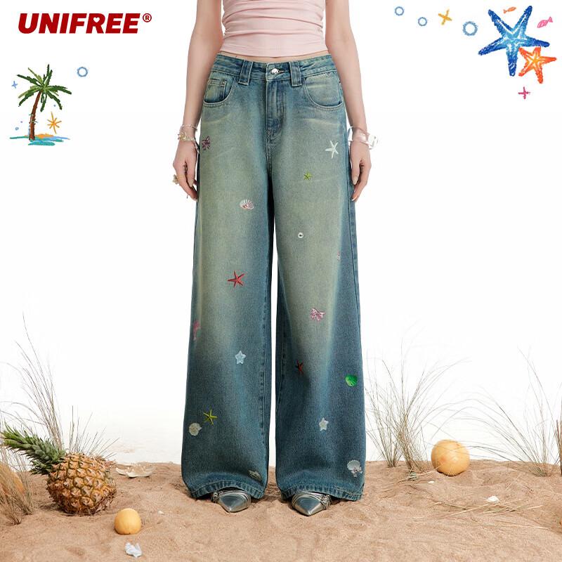 UNIFREE Embroidered Wide-Leg Jeans XL