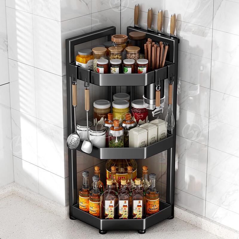 Modern Carbon Steel 3-Tier Kitchen Corner Storage Rack