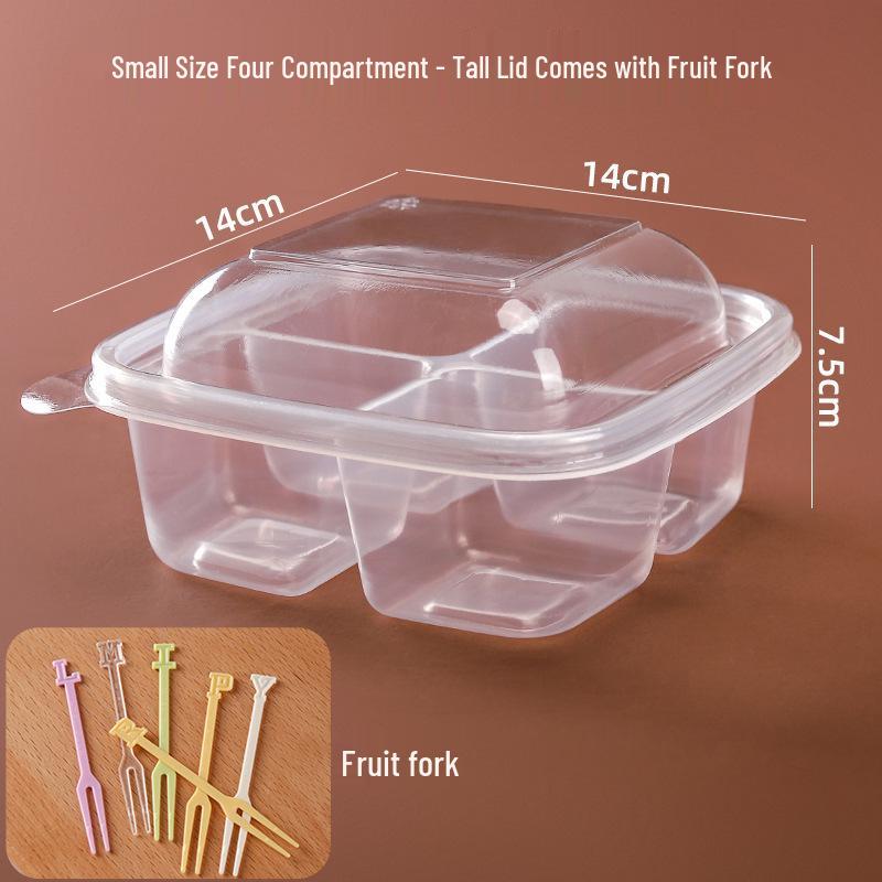 Round Transparent Disposable Fruit Box with Dividers and Lid for Fresh Slices and Salad Platter.