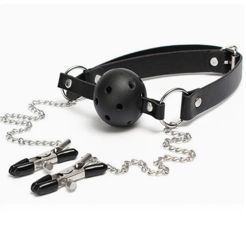 Erotic Nipple Clamp & Ball Gag Set - Couples SM Restraint Kit