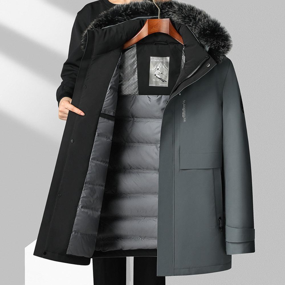 Winter Medium and Long Men's Down Jacket Business Casual Thermal Coat Hooded Middle-aged and Elderly Dad Jacket