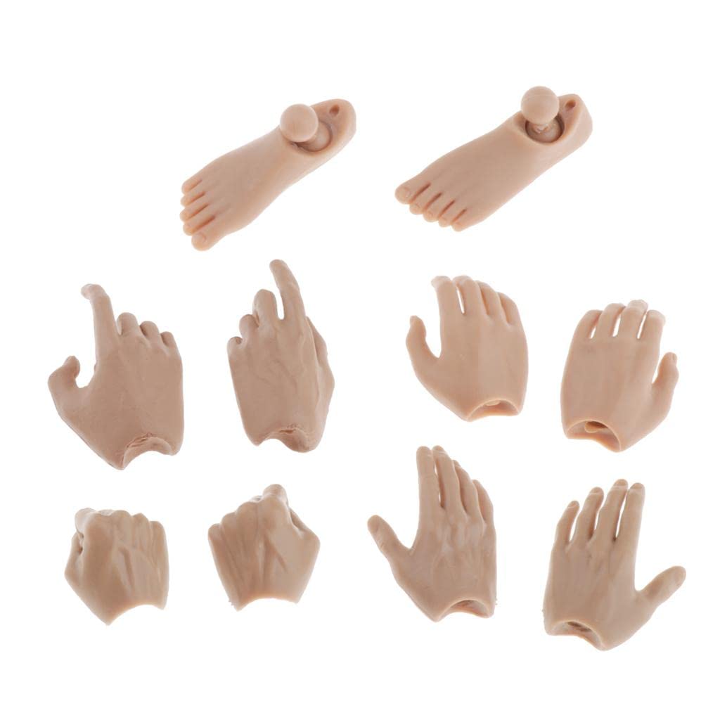 F Fityle 1/6 Scale Male Doll Hands, Feet, and Fists Model for 12-inch Figures, DIY Doll Making, 5 Pairs