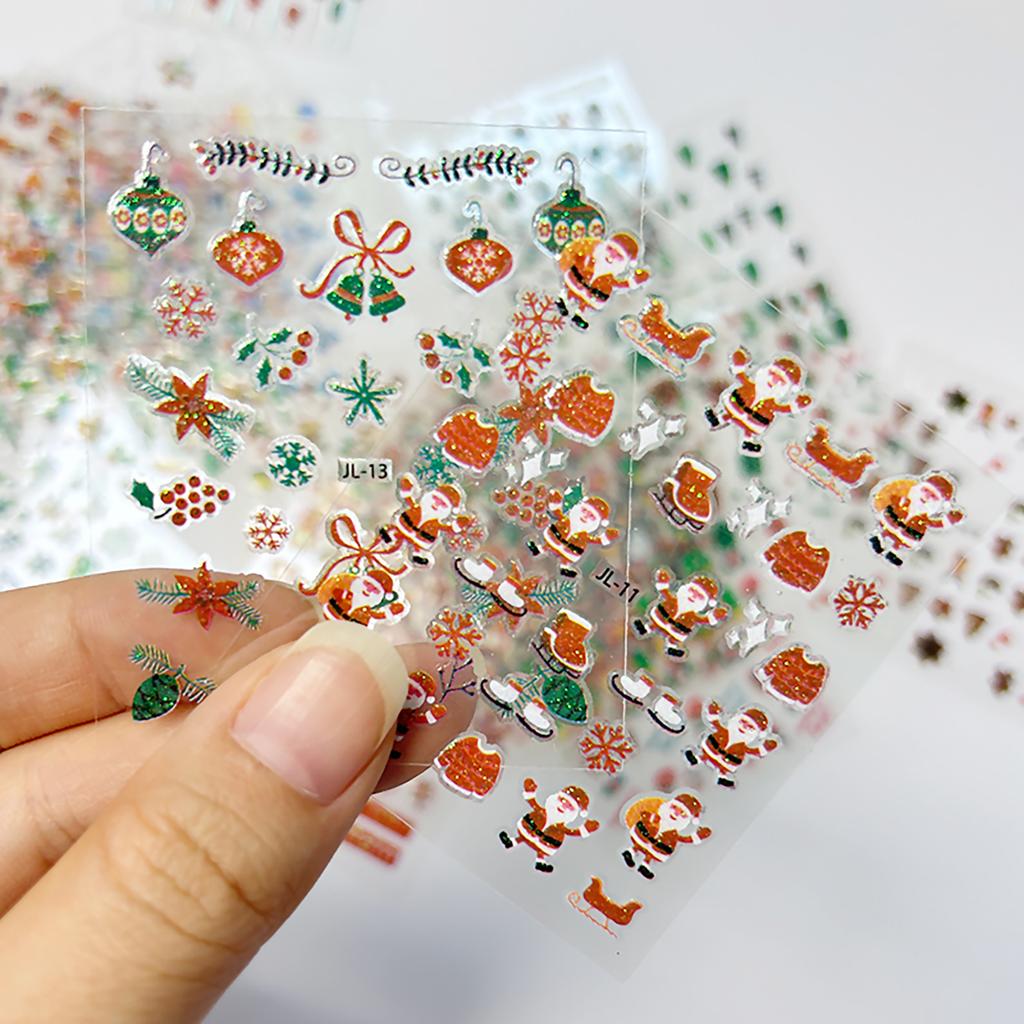 30-150pcs wholesales Santa Claus Pattern Nail Art Stickers Cartoon Santa Claus 3D Nail Stickers for Party Nail Art Supplies