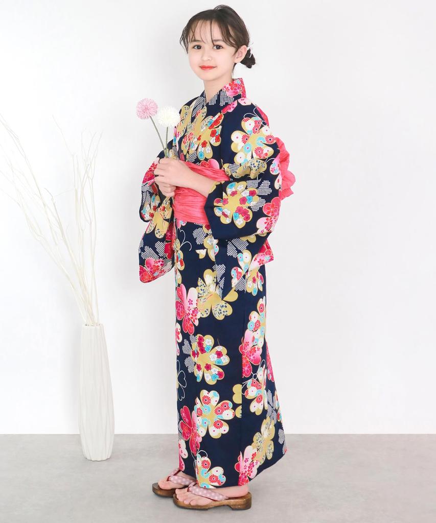 Yukata One Change 2 Piece Set Heiko Junior Girls Full of [KYOETSU] Set, Yukata, Piece, Girls, Unbleached, Weave, (Yukata, Obi), (4. Flowers, 150cm)