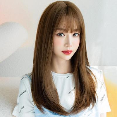 Women's Long Straight Wig with Air Bangs - Age-Reducing Fluffy Hairpiece