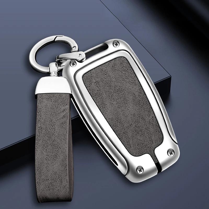 VCA2 Zinc Alloy Leather Car Protector Key Case Cover Shell for Toyota Crown Auris Land Cruiser 200 Auto Keychain Accessories