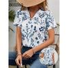 Women's Blouses Summer Retro Flower 3D Printing Shirts Casual Short Sleeve Elegant Fashion Lapel Cardigan Shirts Ladies