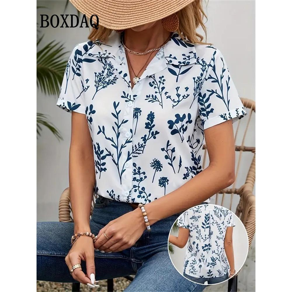 Women's Blouses Summer Retro Flower 3D Printing Shirts Casual Short Sleeve Elegant Fashion Lapel Cardigan Shirts Ladies
