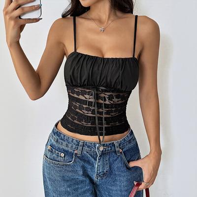 Women's Summer New Slim Sexy Spice Girl Solid Color Lace Halter Small Vest Top
