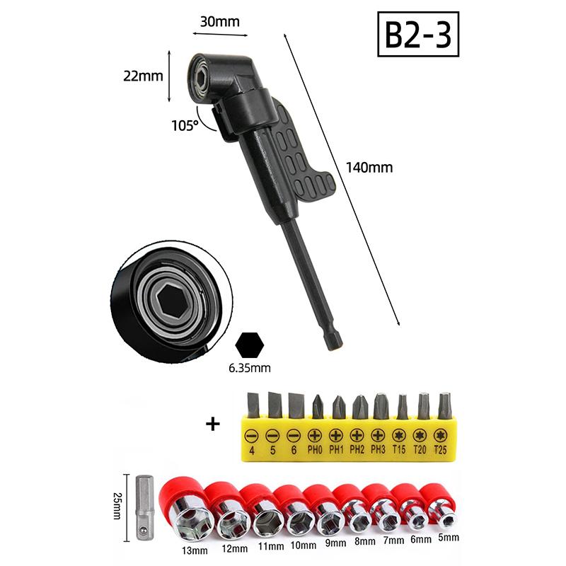 105 Degree Angle Socket Adapter 1/4 inch Extension Hex Drill Bit Adjustable Screwdriver Holder Slotted Phillips Power Hand Tools
