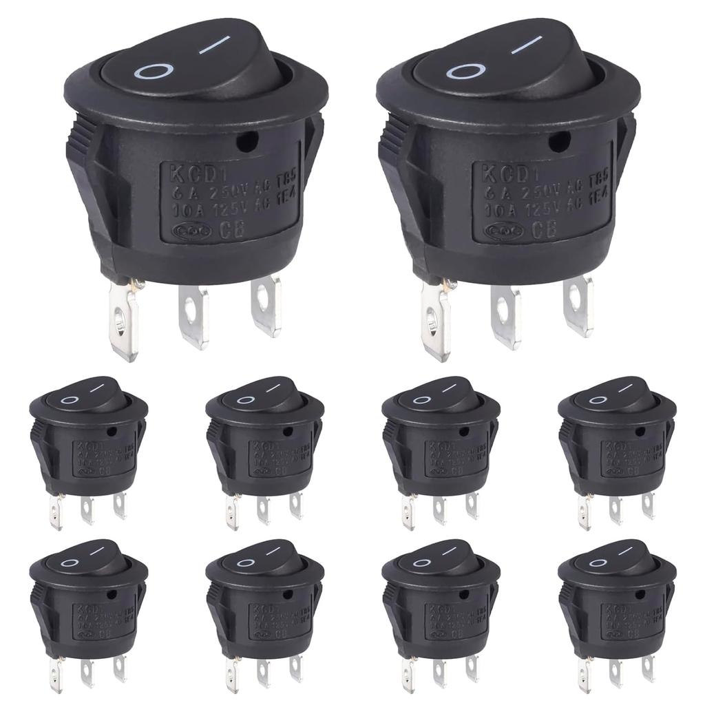 VEXUNGA Round Rocker Switch Red Light Illuminated On Off 3 Pin 2 Position Mini Rocker Switch 125V 10A 250V 6A KCD1 Small Circle Toggle Switches for