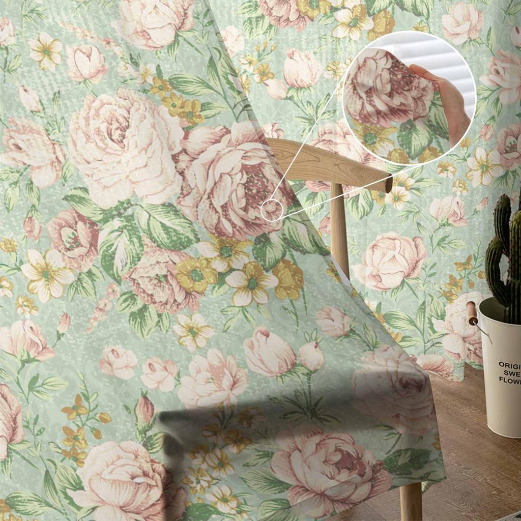 Květinová Ilustrace Kamélie Retro Tyl Okenní Závěsy do Ložnice Luxusní Domácí Dekorace Závěsy do Obývacího Pokoj Šifonové Panely