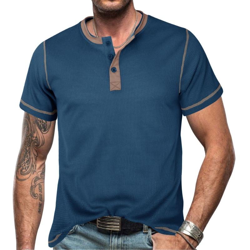 Men’s Short Sleeve Colorblock Waffle Henley Shirt