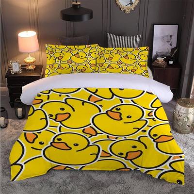 Little Duck Cute Duvet Cover King Size Toddler Cartoon Pattern Bedding 3 Pcs Teens Boys Girls Room Decoration with 2 Pillowcases