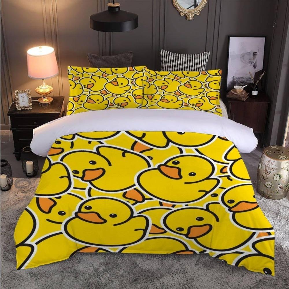 Ente Niedlich Bettbezug Flauschig Hypoallergen Bettwäscheset 3-teilig Teenager Jungen Mädchen Mikrofaser Bettset Zimmerdekoration Bettbezug