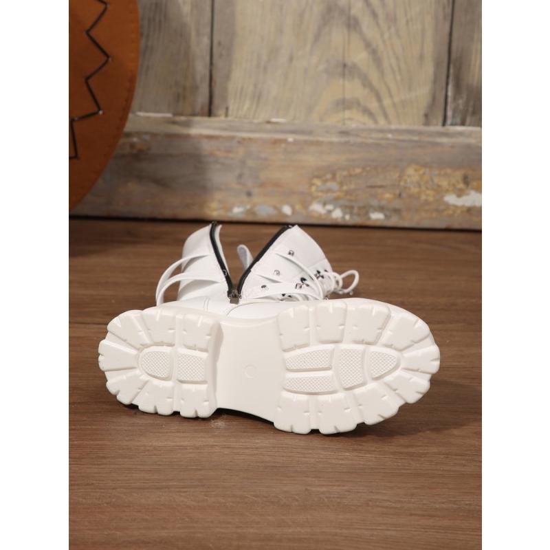 Thick-soled Martin Boots Women's Autumn and Winter New Round Toe Belt Buckle Motorcycle Boots with Fleece Women's Boots
