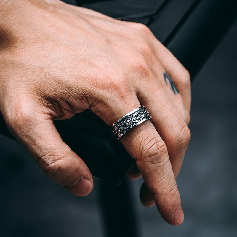 Adjustable Open Ring Men Women Vintage Wave Design Geometric Plated Copper Statement