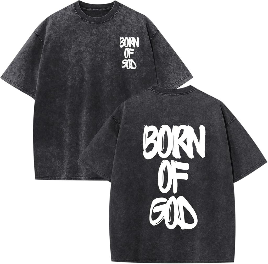 Shirts for Men Faith Over Fear Shirt Oversized Graphic Tees Acid Wash God T-Shirt