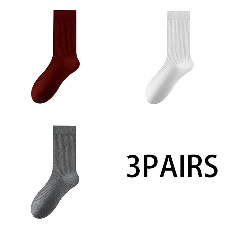 Women's Fall and Winter Angola Red Vertical Stripes Stockings Boneless Mid-calf Cotton Socks