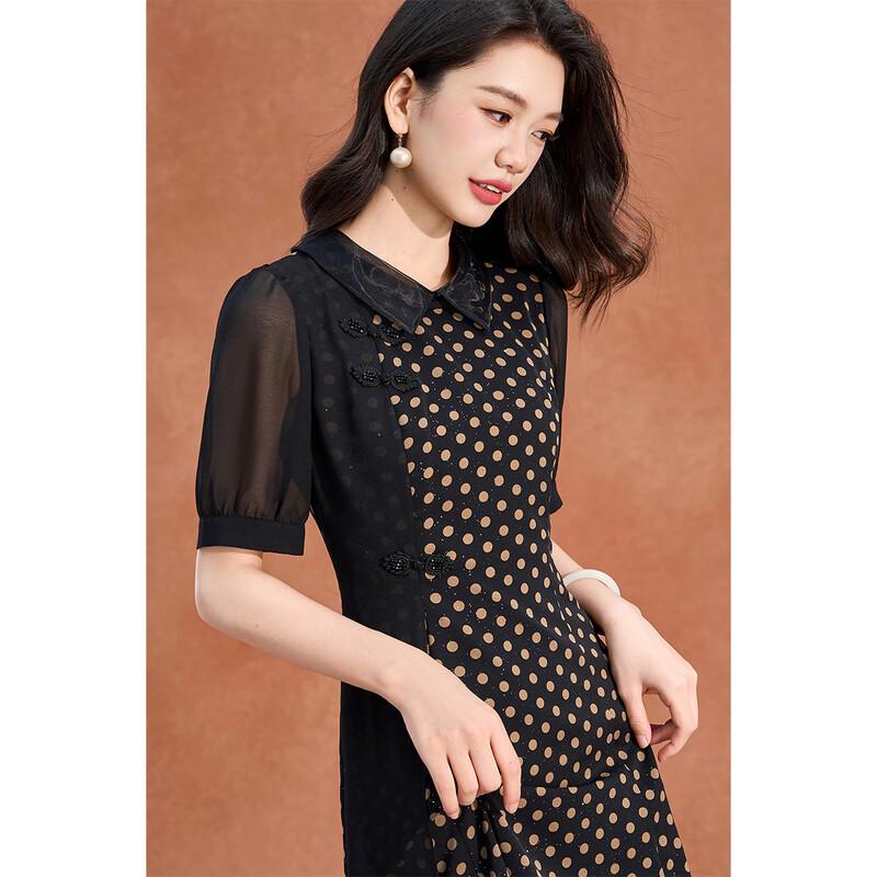 French Retro Polka Dot Lace Patchwork Midi Dress