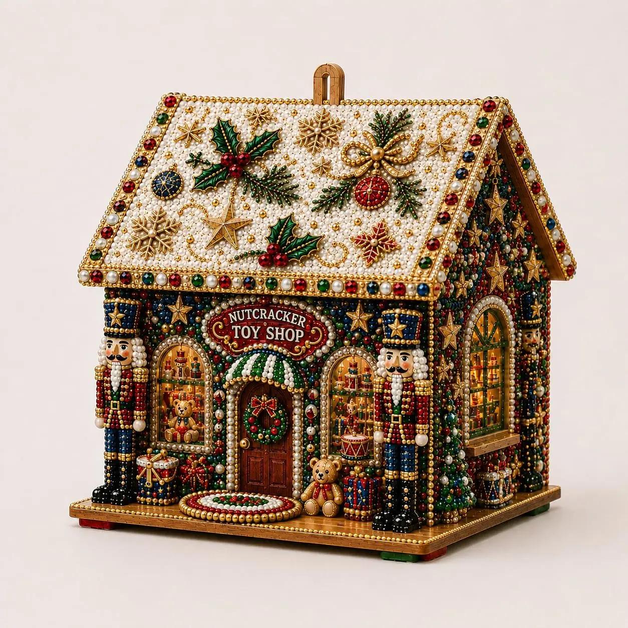 DIY Parel Kunst Kersthuis Diamant Schilderen Kit Peperkoekhuis Vorm Kerst Hangend Ornament Set voor Huis Vakantie Decoratie Cadeau