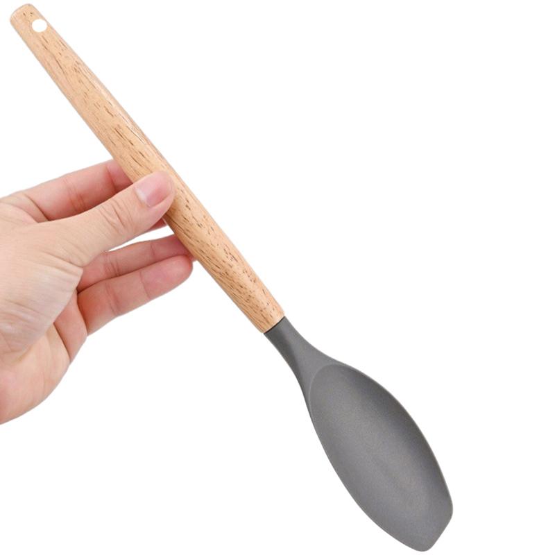 Home Cooking Utensils Silica Gel Scoop Salad Agitator Scoop Wood Handle Pot Cooking Silica Gel Pot Scoop Kitchen Utensils