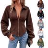 Women's Fashion Zip Up Long Sleeve Color Waist-Cinched Sweatshirt Jacket with Lapel Collar for Casual Wear