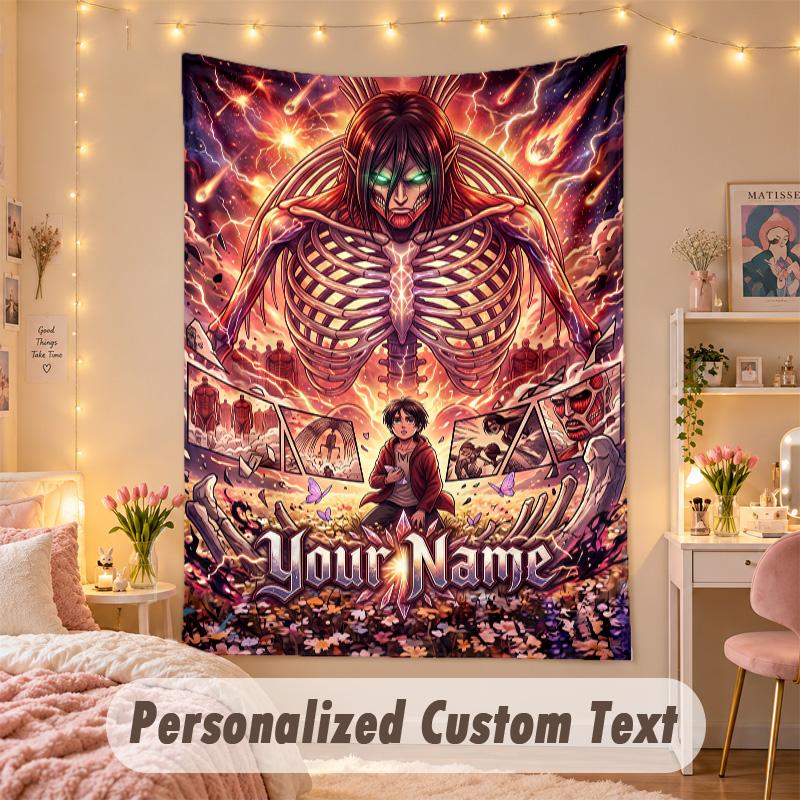 Custom Personalized Tapestry,Attack on Titan Print Custom Name Text Wall Art Hanging for Bedroom